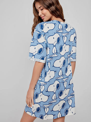 Camisa de dormir em algodão com estampado Snoopy