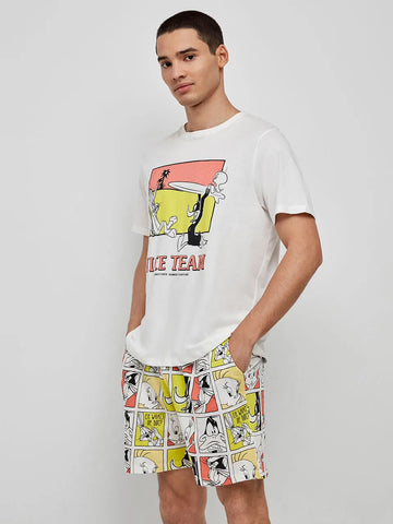 Pijama curto de homem em algodão Looney Tunes