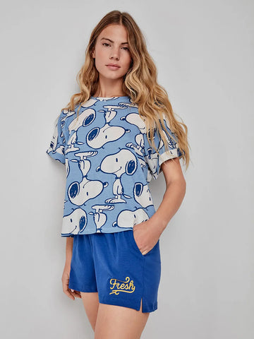 Pijama curto em algodão com estampado Snoopy